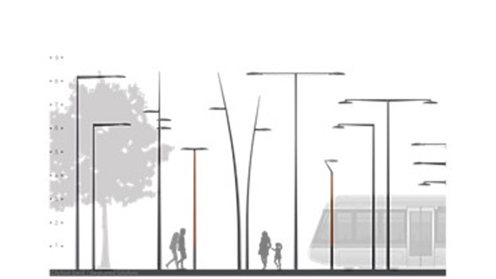 Illustration of urban road illuminated with Philips outdoor luminaires - energy efficient connected street lighting