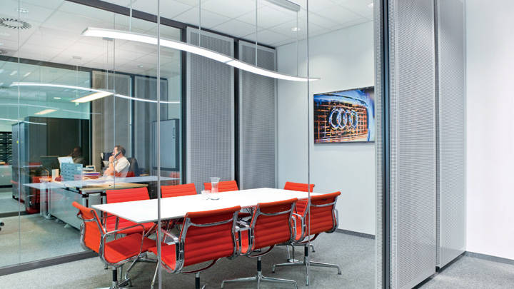 The meeting room of Audi lit by Philips lighting