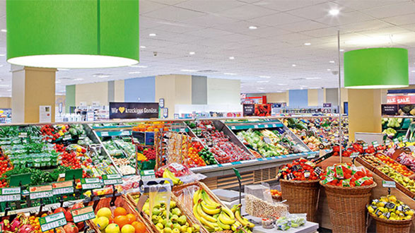 Philips luminaire with PerfectAccent reflectors nicely lit Edeka Supermarket